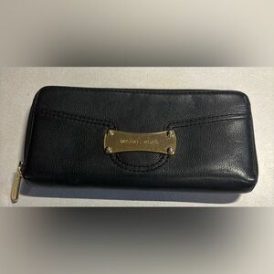 Michael Kors Black Leather Clutch with Gold Accent